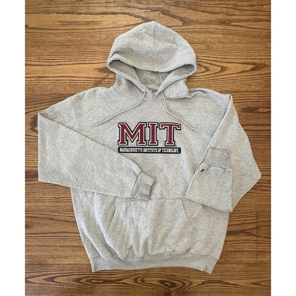 Champion Eco Authentic MIT Spell Out Hoodie Sweatshirt Size Large Grey